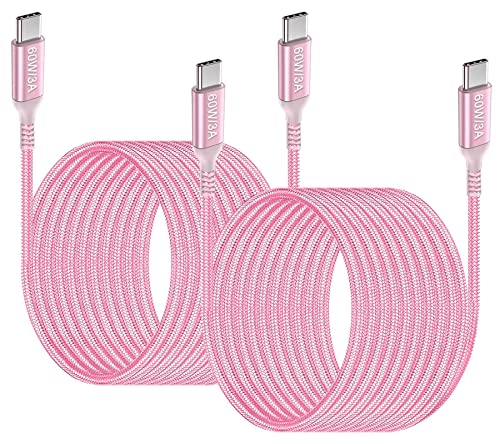 Awnuwuy 60 W USB C to USB C Charger Cable 15 ft – Fast Charging & Data Transfer for i Phone 15, Samsung Galaxy S23, Pixel 7, Mac Book – 2 Pack of Durable, High-Performance Type-C Cords for Ultimate Versatility and Connectivity