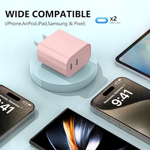 High-Speed Dual-Port USB C Charger Block – 3-Pack 20 W Type-C Wall Adapter for i Phone and i Pad Pro – Ultimate Convenience for Multi-Device Charging on the Go, Safe & Compact Design