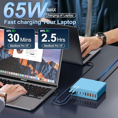 Ultimate 420 W Ga N Multi-Device Charging Hub – 10-Port USB C & A Wall Charger for Mac Book, i Phone, i Pad, Dell XPS, and Samsung Galaxy – Rapid Smart Charging Station with Advanced Safety Features for Efficient Power Management