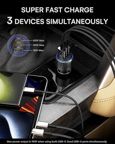 ZEEHOO 95 W High-Speed USB-C Car Charger – Dual Port Fast Charging Adapter for i Phone 15 Pro Max, Samsung Galaxy S23/S22 & More – Ultimate Device Compatibility and Safety Features for On-the-Go Power