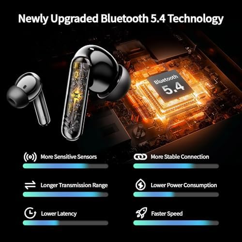 Advanced Bluetooth 5.4 Wireless Earbuds – Superior Deep Bass Audio with Noise-Canceling Mic, 38-Hour Battery Life, IPX7 Waterproof Rating, LED Battery Indicator – Optimized for Android & i OS, Tailored for Fitness Enthusiasts and Everyday Listening