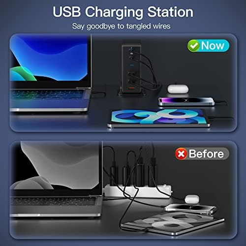 High-Power 120 W Ga N USB C Charging Station – Versatile 6-Port Hub for Fast Charging Laptops, i Phones, i Pads, and Galaxy Devices – Compact and Portable Multi-Device Charger with Advanced Safety Features