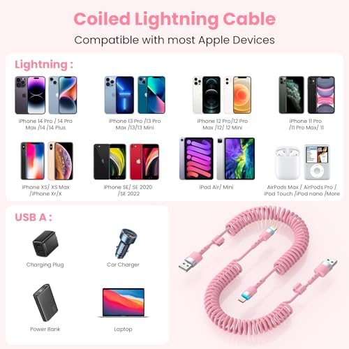 Opluz Coiled Lightning Cable 2 Pack – 3 FT MFi Certified i Phone Charger for Fast Charging in Cars, Ideal Short USB to Lightning Cable for Seamless Car Play Experience, Stylish Black Design for Enhanced Interior Compatibility and Clutter-Free Convenience