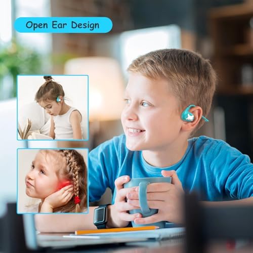 Lightweight Open Ear Bluetooth Headphones for Kids – Safe Volume Limiting Wireless Earbuds in Blue for Enhanced Listening and Outdoor Safety, Ideal for Boys and Girls on the Go – Perfect for Daily Use and Active Lifestyles