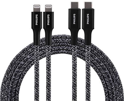 PHILIPS 3 Ft USB C to Lightning Charging Cable – Fast Charging Cord for i Phone 14/13/12 & Air Pods Pro, Durable Braided Design in Sleek Gray – Enhanced Durability and Rapid Power Delivery for Apple Devices