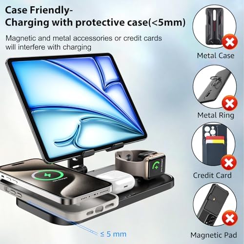 Revolutionary 4-in-1 Wireless Charging Station for Apple Devices – Fast Charge Your i Phone 16 Pro Max, Air Pods Pro 2, i Pad, and Apple Watch Series 10/9/8/7/6 Simultaneously – Sleek Design for Home and Office Use, Enhanced Compatibility and Efficiency
