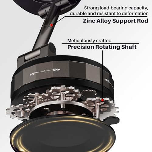 Vacuum Magnetic Phone Holder Stand for Car, Dual 360° Adjustable Suction Cup Phone Mount, Strong Magnetic Suction Phone Holder for Dashboard/Windshield, Compatible with iPhone & Android – Enhanced Compatibility and Speed