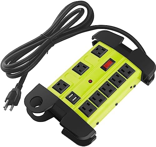 Industrial Heavy Duty Power Strip with 8 Outlets & USB Ports – 2700 Joules Surge Protector for Workshop & Garage – 15 Amp Metal Power Strip with 6 FT Extension Cord for Enhanced Device Compatibility & Fast Charging