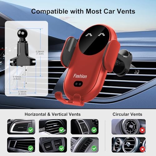 Enhanced Wireless Car Charger Mount with Automatic Clamping – MAX 15 W Qi Fast Charging for i Phone 16/15/14/13/12 Pro/Pro Max, Samsung S22/S21/S20/Note 20 – Effortless One-Handed Operation, Air Vent Installation, Stylish Blue Design for Seamless Driving Experience