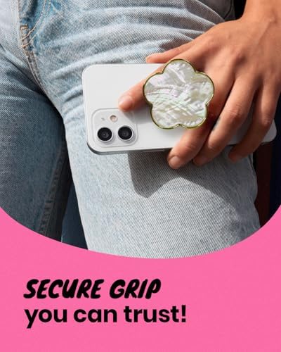 Chic Mother of Pearl Daisy Floral Phone Grip & Stand – Stylish Magnetic Phone Holder for Secure One-Handed Use and Hands-Free Viewing (Crème) – Ideal Floral Accessory for Enhanced Mobile Experience and Compatibility with Mag Safe Devices