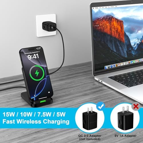 Samsung S25 Plus Fast Wireless Charging Stand – 15 W Qi Charger for Galaxy S25 Ultra/S25/S24/S23/S22 & Google Pixel 9/8 Pro – Sleek Desk Charging Station with QC 3.0 Adapter – Enhanced Speed and Versatility for Android Devices