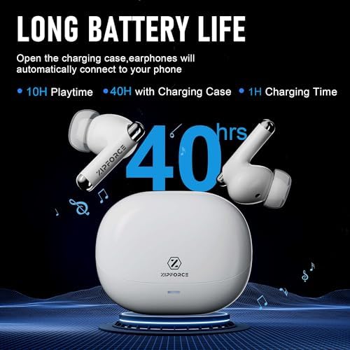 ZIPFORCE True Wireless Earbuds – Cutting-Edge Bluetooth 5.3 with 4-Mic Noise Cancellation for Enhanced Call Quality, IPX6 Waterproof for Active Use, 40-Hour Extended Battery Life, Touch Controls – Perfect for Audiophiles and Fitness Enthusiasts Seeking Superior Sound Performance