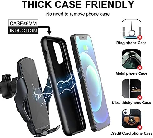15 W Qi Wireless Car Charger Mount with Auto-Clamping Feature – Versatile Phone Holder for i Phone & Samsung, Long Arm Suction Cup for Dashboard, Windshield, and Air Vent – Effortless Hands-Free Charging for Ultimate Convenience