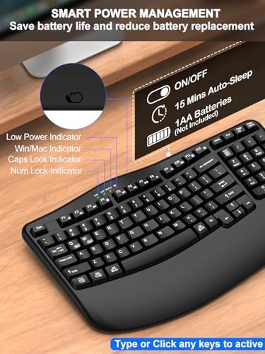 Revolutionize Your Typing with the EDJO Ergonomic Wireless Keyboard – Comfortable Wave Keys & Integrated Wrist Rest for Natural Hand Positioning, 2.4 GHz Connectivity for PCs and Macs, Sleek Black Design Perfect for Home and Office Use – Ideal for Long Hours of Productive Work or Gaming Sessions