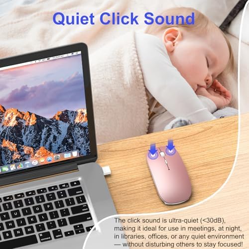 Versatile Wireless Bluetooth Mouse for Mac Book Air, Mac Pro, & i Pad – Sleek Rechargeable Silent Mouse with Dual Connectivity (USB-C & 2.4 G) – Travel-Friendly Jiggler Mice Mover in Stylish Purple – Perfect for Professionals & On-the-Go Users
