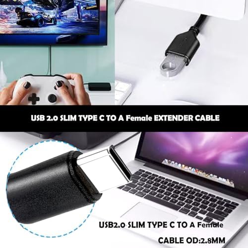 Slim USB C to USB A Female 15ft Cable, Long USB2.0 Cable USB A to Type C (NOT Fast Charging) Long USB2.0 extener Data for PS5, Keyboard, Mouse and More! The Wire Diameter is 2.8 MM – Enhanced Compatibility and Speed