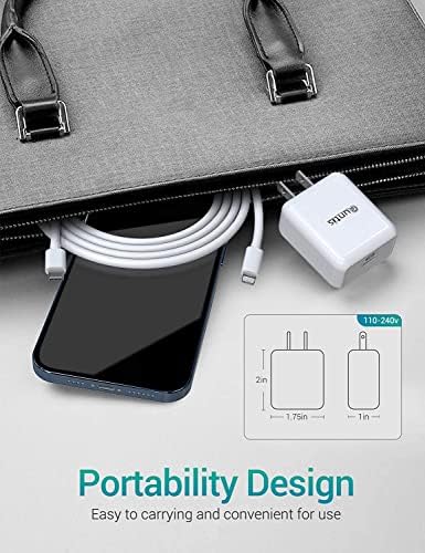 Quntis 20 W High-Speed i Phone Charger Block with 6 FT USB-C to Lightning Cable – Rapid Charging Solution for i Phone 14, 13 Pro, Max, Mini, 12, 11, XS, XR, X, and i Pad – Compact, Durable, and MFi Certified for Optimal Performance