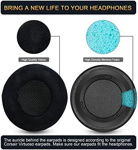 Enhanced Comfort Upgrade Ear Pads for Corsair Virtuoso RGB Wireless SE & XT Gaming Headsets – Premium Leather & Velour, Softer Memory Foam, Increased Thickness for Superior Sound Isolation and Long-Lasting Durability, Ideal Replacement Cushions for Extended Gaming Sessions