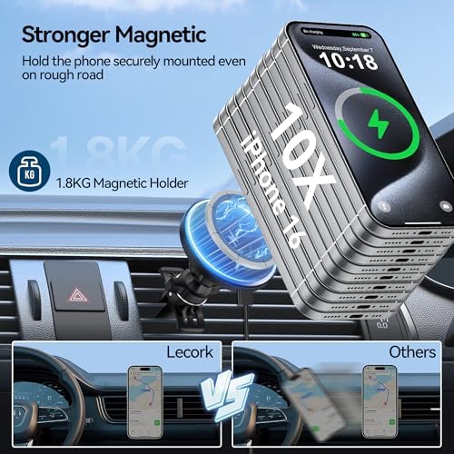 Mag Safe Car Mount Charger with 15 W Fast Wireless Charging – Magnetic Air Vent Holder for i Phone 12-16 Pro Max & Samsung S25 Series – Stylish RGB LED Design for Enhanced Compatibility and Efficient Power Delivery