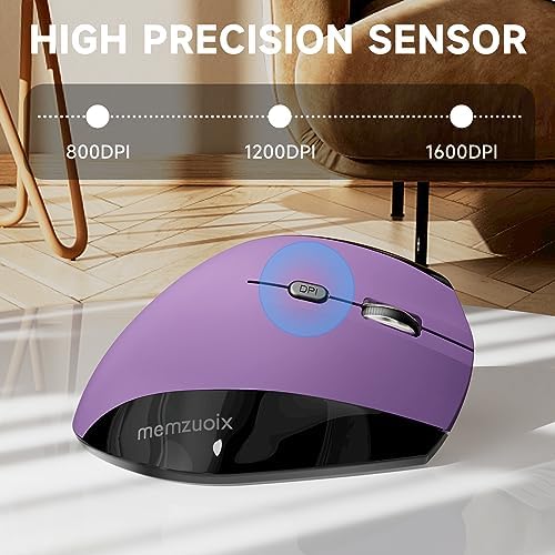 Elevate Your Comfort and Style with the memzuoix Purple Ergonomic Wireless Mouse – Right-Handed Vertical Design for Natural Wrist Posture, Adjustable DPI of 800/1200/1600, Perfect for PCs, Laptops, and Desktops – Experience Lag-Free 2.4 G Connectivity and Enhanced Productivity!