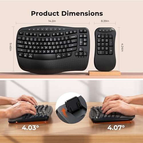 Wave Keys Ergonomic Wireless Split Keyboard with Soft Wrist Rest & Mini Numeric Keypad – Ultimate Comfort for Mac/Windows/Laptop Users, Perfect for Accounting and Daily Tasks, Seamless 2.4 G Bluetooth Connectivity, Reduce Strain & Enhance Productivity