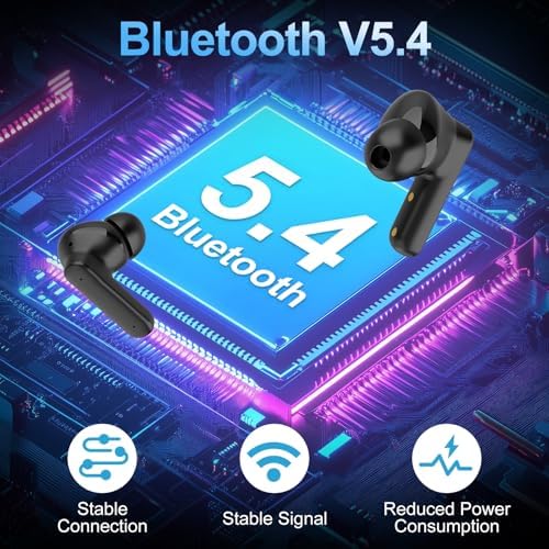 Elevate Your Sound Journey with Touch Screen Wireless Earbuds – Bluetooth 5.4 Technology Ensures Lightning-Fast Connectivity, 40-Hour Playtime for All-Day Listening, and Rich Deep Bass for Unmatched Audio Quality – Experience Crystal-Clear Conversations with Advanced Active Noise Cancelling – Ideal for i OS and Android Users in Sleek Black Design
