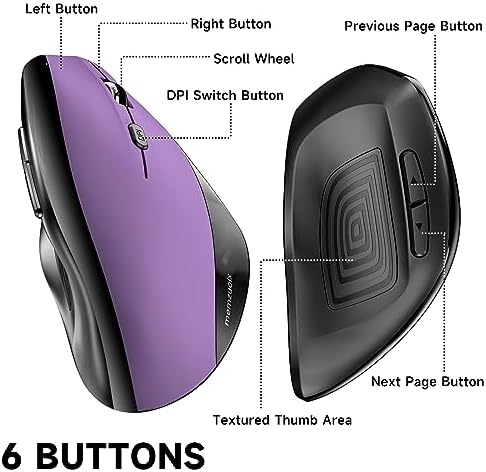Elevate Your Comfort and Style with the memzuoix Purple Ergonomic Wireless Mouse – Right-Handed Vertical Design for Natural Wrist Posture, Adjustable DPI of 800/1200/1600, Perfect for PCs, Laptops, and Desktops – Experience Lag-Free 2.4 G Connectivity and Enhanced Productivity!