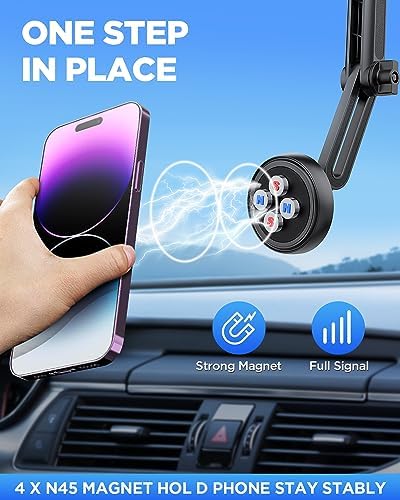 Ultimate IPOW Magnetic Car Phone Mount – Upgraded Alligator Clip Design for Unmatched Stability | Strong Magnet for i Phone 14, 13, 12 Pro Max & Samsung Galaxy | Universal Smartphone Compatibility | Effortless One-Handed Operation & Adjustable Vent Clip for Enhanced Viewing Experience
