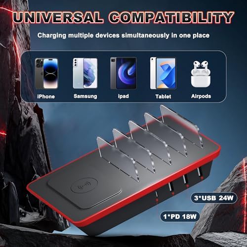 Ultimate 100 W Multi-Device Charging Station: Fast 20 W PD USB-C Ports, 15 W QI Wireless Pad, and Versatile USB 5 V/4.8 A Port – Sleek Design for i Phone, i Pad, Tablets and More – Effortless Power Management for Home and Office