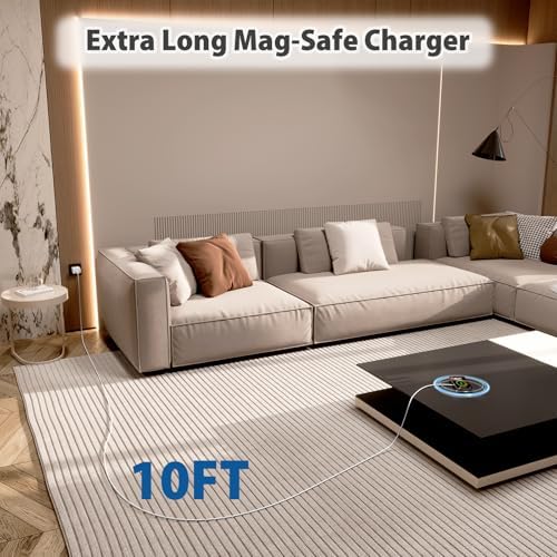 Ultra-Fast 10 FT Magnetic Wireless Charger for i Phone & Air Pods – Dual Pack with 20 W PD USB C Adapter – Secure 360° Charging & Enhanced Safety Features for i Phone 16/15/14/13/12 Series – Optimized for Mag-Safe Cases – Travel-Friendly Design for Effortless Power on the Go