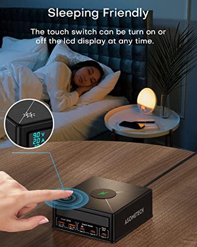 Upgrade Your Power Game with the 160 W 5-Port USB C Charging Station – Multi-Device Fast Charge Hub Featuring 65 W Power Delivery, QC3.0, Wireless Charging, and LCD Power Monitor – Perfect for Mac Book, Laptops, i Pads, i Phones, and Samsung Devices – The Ultimate Solution for Streamlined and Efficient Charging Across Multiple Devices