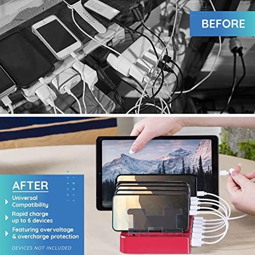Stylish 6-Port USB Charging Dock in Elegant Pink – High-Speed Multi-Device Charger for i Phone and Android – Smart Technology for Fast, Safe Charging – Ideal for Home, Office, and Travel – Compact, Clutter-Free Design for Effortless Organization and Portability