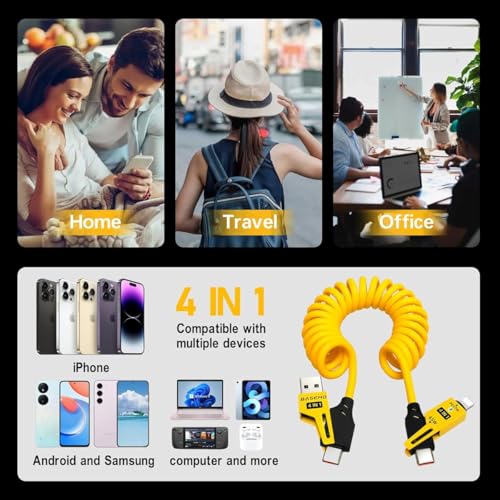 4-in-1 Supercharging Cable for Apple Devices – High-Speed USB-C & Type-C Charging Solution with Durable Spring Wire Design for Mac Book, i Pad, i Phone – Portable Multi-Functional Charging Accessory for Effortless Power Delivery