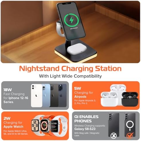 Spracht Flex Charge 4: Advanced 4-in-1 Wireless Charging Station with 25 W Fast Charging, Magnetic Dock for Smartphones, Smartwatches & Earbuds | Qi-Compatible Multi-Device Charger with Built-in Nightlight for Enhanced Convenience and Style