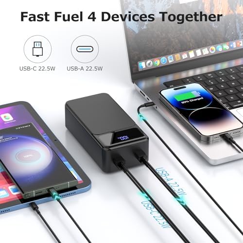 Massive 50000 m Ah Power Bank with 22.5 W Fast Charging – Ultimate Portable Charger for Multiple Devices, USB-C & Micro USB Inputs, LED Battery Status Display – Ideal External Battery for i Phone, Samsung, i Pad, and More