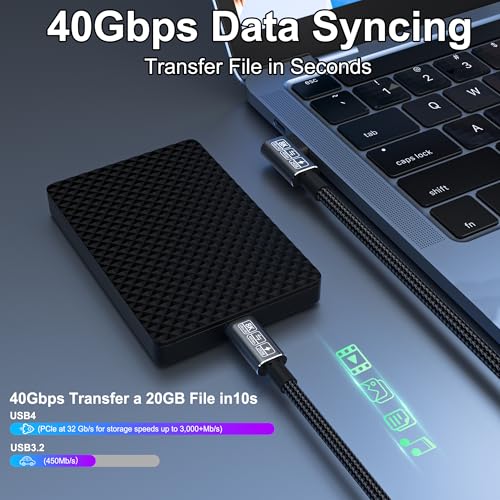 USB C Thunderbolt 4 Cable 90 Degree, 240W Data Transfer Right Angle, 40Gbps and 8K Video, Compatible with Thunderbolt 3 and USB C Cord 6.6FT – Enhanced Compatibility and Speed