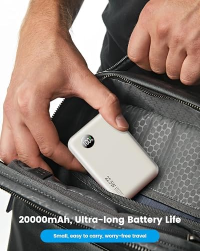 Ultra-Compact 20,000 m Ah Power Bank with LED Display | 22.5 W PD Fast Charging for i Phone 16, Galaxy S24, and More | 4-Port USB Charger with Built-In Cable for Family Travel | TSA-Friendly, Lightweight Design for Maximum Portability | Charge Multiple Devices with Precision Monitoring and Reliability