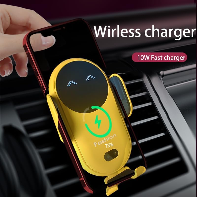 Vibrant Red Automatic Wireless Car Charger Mount – Effortless One-Handed Operation Smartphone Holder for i Phone & Samsung – Rapid Charging for Air Vent or Dashboard Use – Enhance Your Driving with Secure Support & Stylish Convenience
