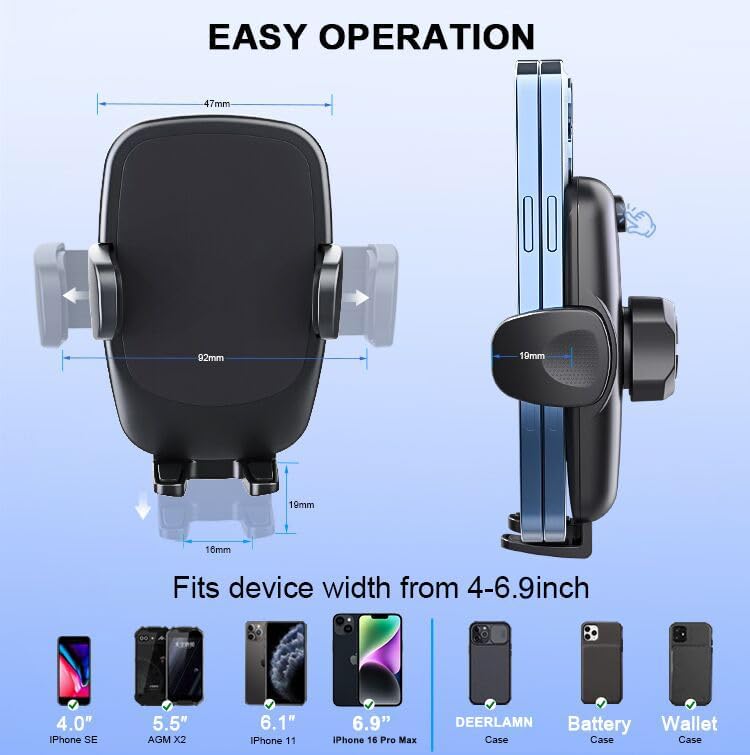 DEERLAMN Car Phone Holder, [Upgraded Stronger Suction] Phone Mount for Car Dashboard & Windshield, Universal Cellphone Holder Fit for iPhone 16 Pro Max 15 14 13 12 All Smartphone – Enhanced Compatibility and Speed