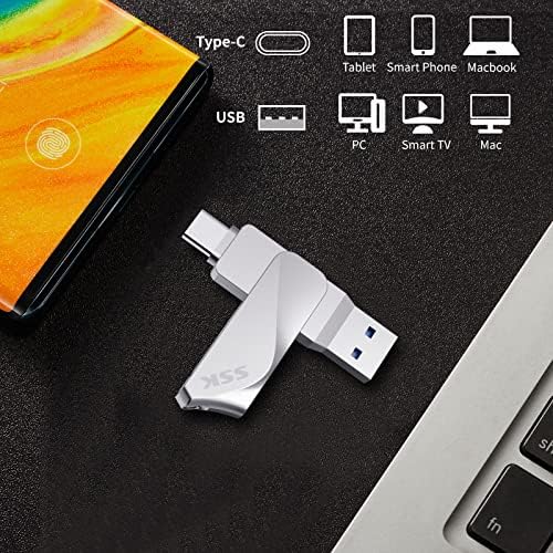 SSK 256 GB USB C Flash Drive – Versatile 2-in-1 OTG Memory Stick for Android, Mac, and Laptops – High-Speed USB 3.2 with Up to 200 MB/s Transfer Rate – Compact and Durable Thumb Drive for Effortless File Sharing and Storage