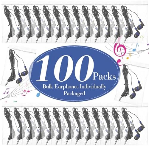Kanayu 100-Pack Classroom Wired Earbuds – High-Quality Red Headphones with 3.5 mm Jack for Enhanced Learning Experiences, Individually Packaged for Hygiene and Easy Distribution, Ideal for Focused Listening in Libraries and Classrooms, Distraction-Free Design Without Microphone