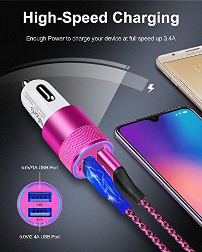 Rapid Charge Dual USB Car Charger Set – 2-Pack, 3.4 A High-Speed Adapter for i Phone 15/14/13/12/11 Pro Max & Samsung Galaxy S23/S22/S21 – Compact Design with Enhanced Safety and Compatibility for Effortless On-the-Go Power Solutions