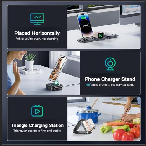 Versatile 3-in-1 Magnetic Charging Station: Travel-Friendly Wireless Charger for i Phone 16/15/14/13/12, Apple Watch & Air Pods 4/3/2 – Foldable & Chic Pink Design for Seamless Power on the Go – Enhanced Speed & Compatibility for All Your Apple Devices