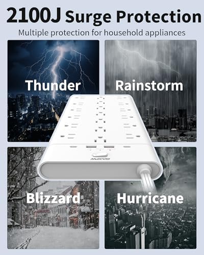 Ultimate Surge Protector Power Strip with 19 Outlets & 4 USB Ports – Heavy-Duty 6.5 Ft Extension Cord, 1875 W Power Capacity, 2100 Joules Surge Protection, Wall Mountable for Home, Office, and Gaming – Efficient Power Management Solution in Sleek Black Design
