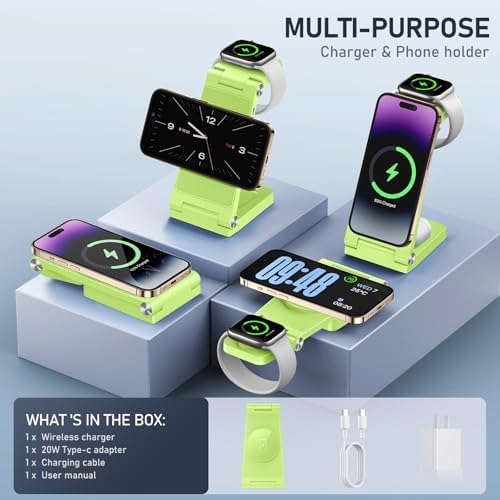 Innovative 3-in-1 Magnetic Wireless Charging Station – Premium Foldable Dock for i Phone 16/15/14/13/12, Apple Watch Ultra/Series 9-2, and Air Pods – Ultimate Travel-Friendly Power Hub with Superior Rapid Charging for Tech Savvy Professionals and On-the-Go Users