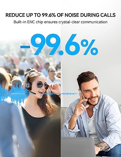 TECKNET Bluetooth Trucker Headset with Superior Noise Cancellation – Versatile Dual/Single Ear Design, 50-Hour Battery for Uninterrupted Communication, and 3 Customizable EQ Modes for Optimal Comfort and Sound Clarity in Driving, Work, and Call Center Applications