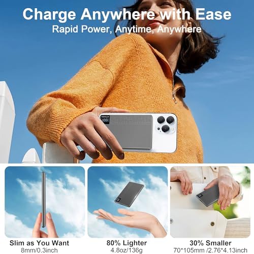 Ultra-Slim 5000 m Ah Magnetic Wireless Charger – Fast 15 W & 20 W PD Power Bank for i Phone 16/15/14/13 Pro Models – Sleek Travel-Friendly Design with Durable Metal Finish and LED Status Display for On-the-Go Charging Solutions