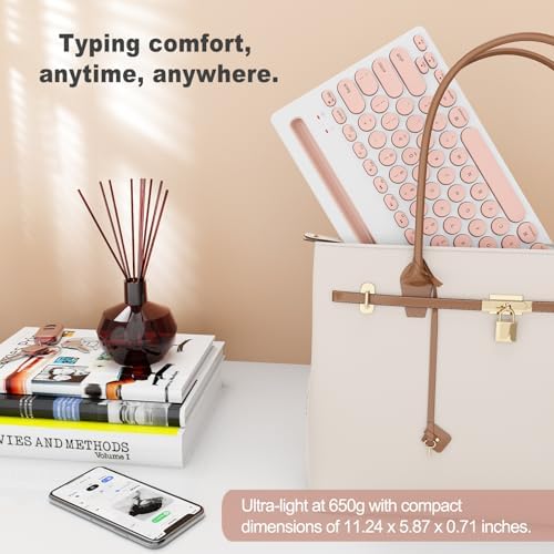 SADES Retro Wireless Bluetooth Keyboard for Mac, i Pad, i Phone, PC & Android – Multi-Device Connectivity & Portable Design with Vintage Round Keycaps – Perfect for Effortless Typing on the Go in Chic Pink