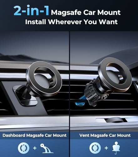 Revolutionary Qi2 Mag Safe Car Mount for i Phone 16 Pro Max – 2-in-1 Dashboard & Air Vent Holder with Strong Adhesive, Heat-Resistant Design, 360° Rotational Capability & Magnetic Convenience for Enhanced Driving Safety and Seamless Access to Navigation & Music