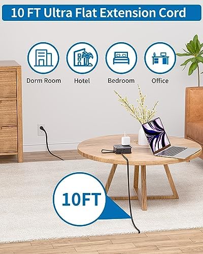 Maximize Connectivity with NTONPOWER 8-Outlet Flat Extension Cord & 3 USB Ports – 6 FT Wall-Mounted Power Strip for Home, Office, and Dorm Use – Space-Saving Design with Surge Protection and High-Speed Charging for All Your Devices